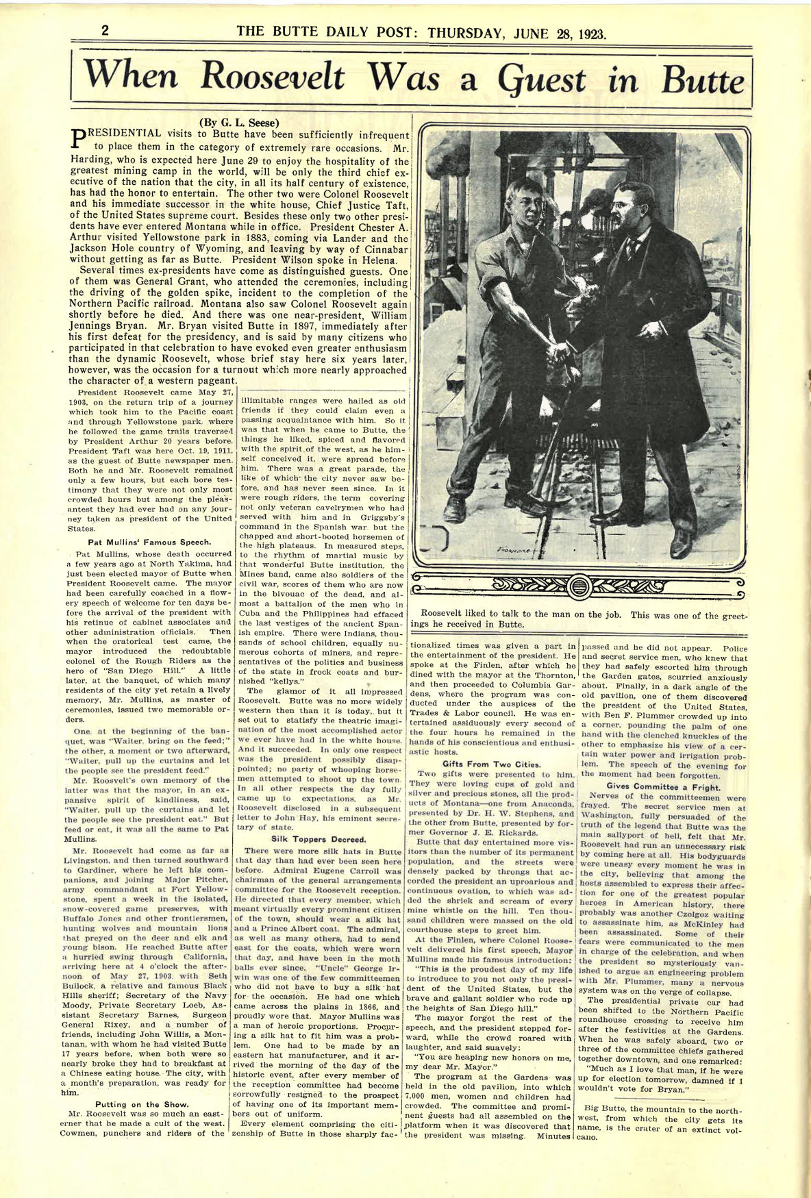 Page 2 of the Butte Daily Post for June 28th, 1923.